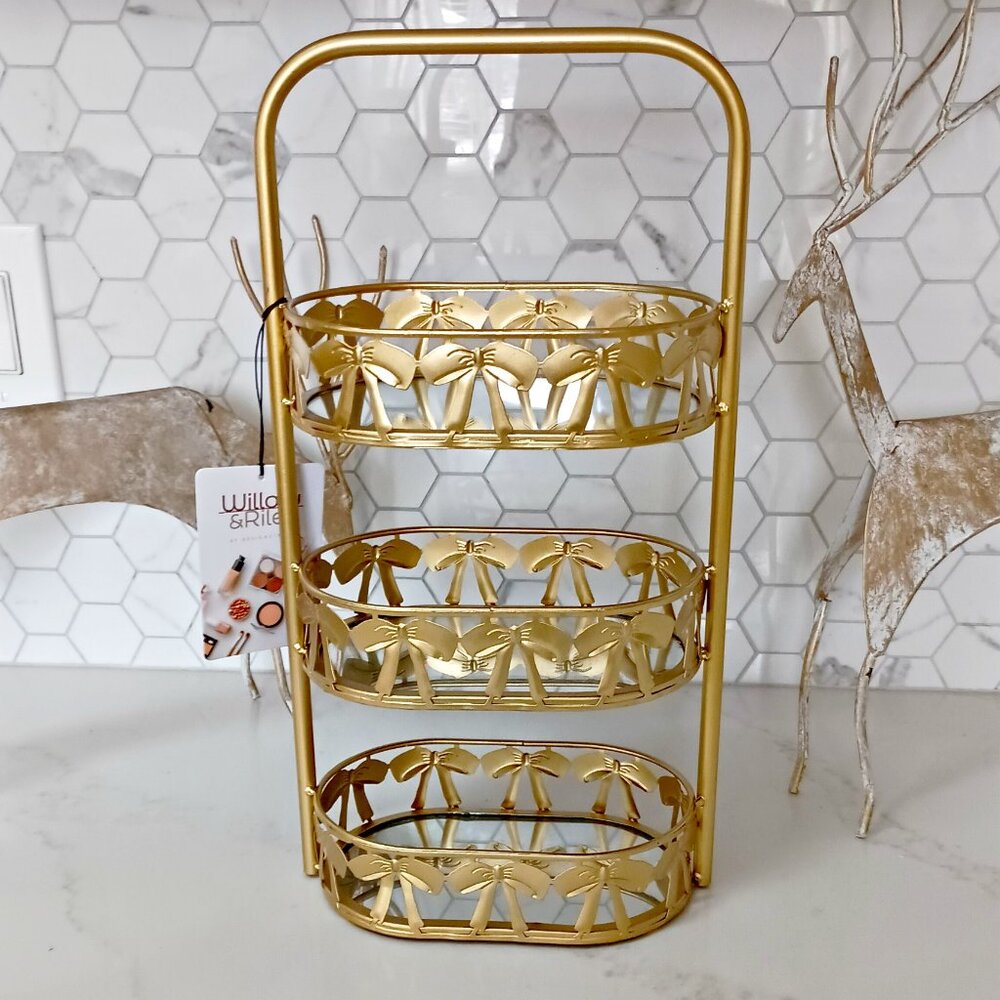 NEW! MIRRORED Tiered VANITY TRAY W/BOWS - Picture 4 of 4